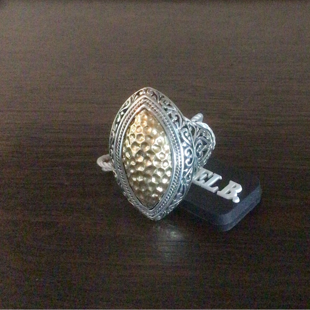 Samuel B. Sterling Silver & 18K Gold Hammered Marquise Ring